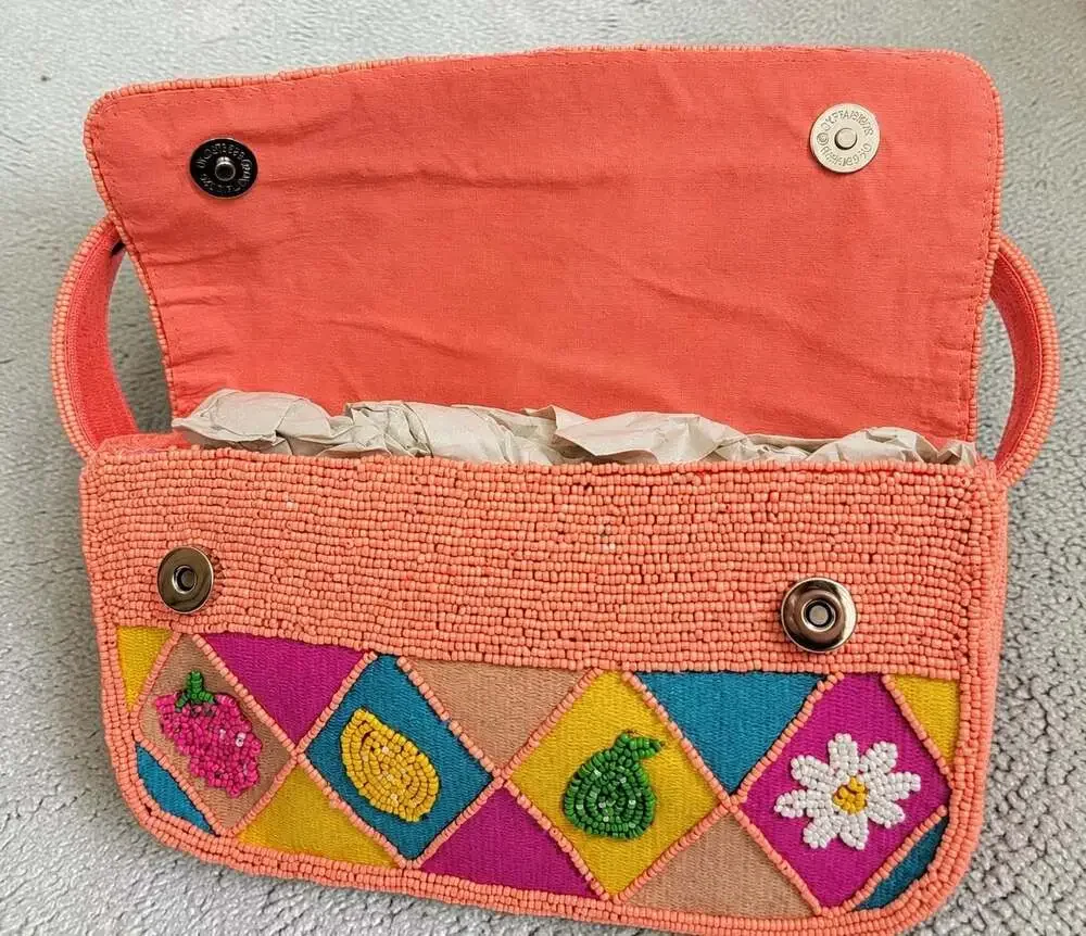 America & Beyond Beaded Fruit & Flower Summer Tropical Embellished Shoulder Bag